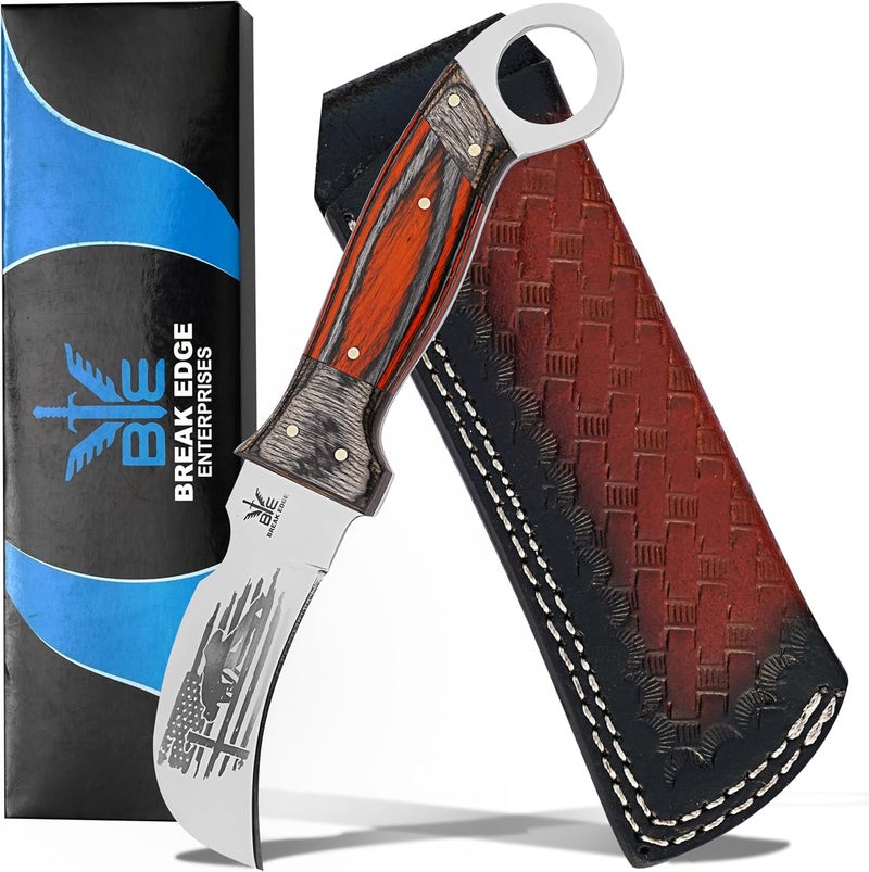 BE BREAK EDGE Handmade Stainless Steel Lineman’s Hawkbill knife with Leather sheath, Heavy Duty Utility Knife blade Electrician Wire Skinning knife for professional. - Image 1